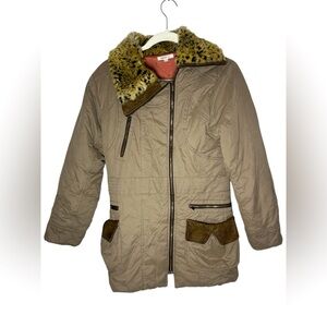 Kenzo Kids Long Puffer Coat Jacket Girls 12  Fur Trim Embroidered